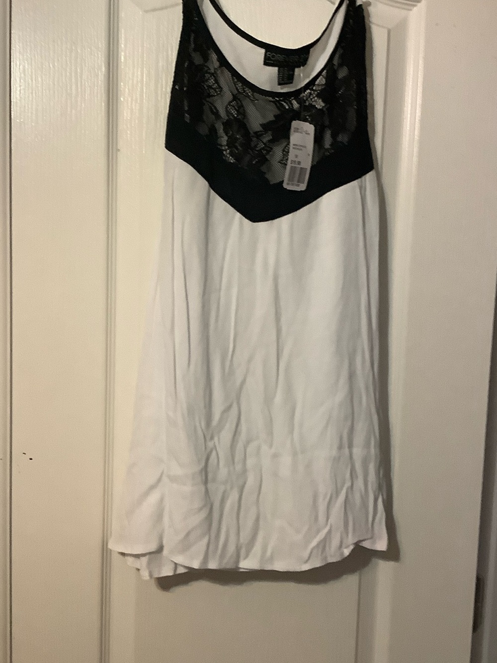 Forever 21 White Slip Dress with Black Lace Yoke